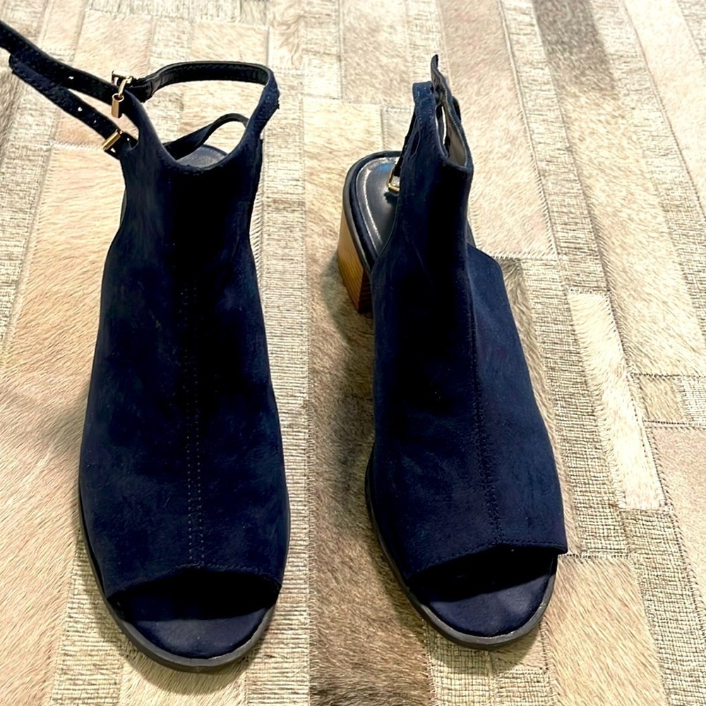 Navy Suede Peep Toe & Heel Sandals